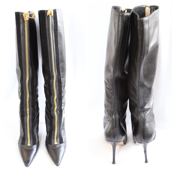 🛍 Jimmy Choo Black Leather Zipper High Boots 38 - Picture 5 of 8